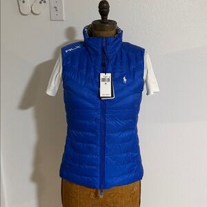 NWT Ralph Lauren Golf concepts Blue and White Patterned Reversible Down Vest XS